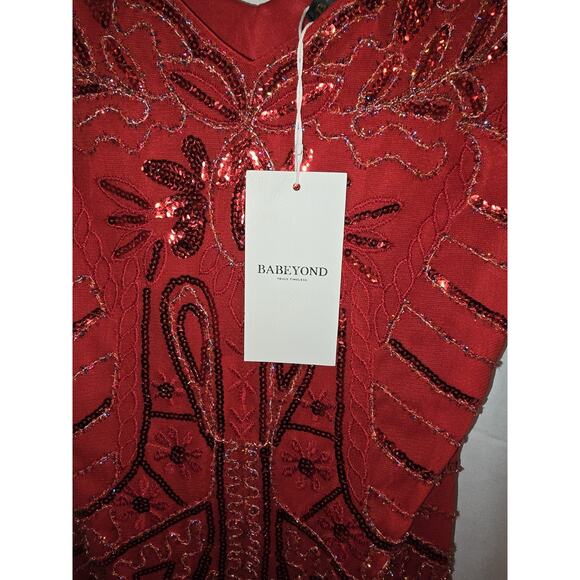 BABEYOND FLAPPER DRESS SIZE SMALL RED HOLIDAY PARTY 1920’S GREAT GATSBY PARTY - Picture 4 of 4